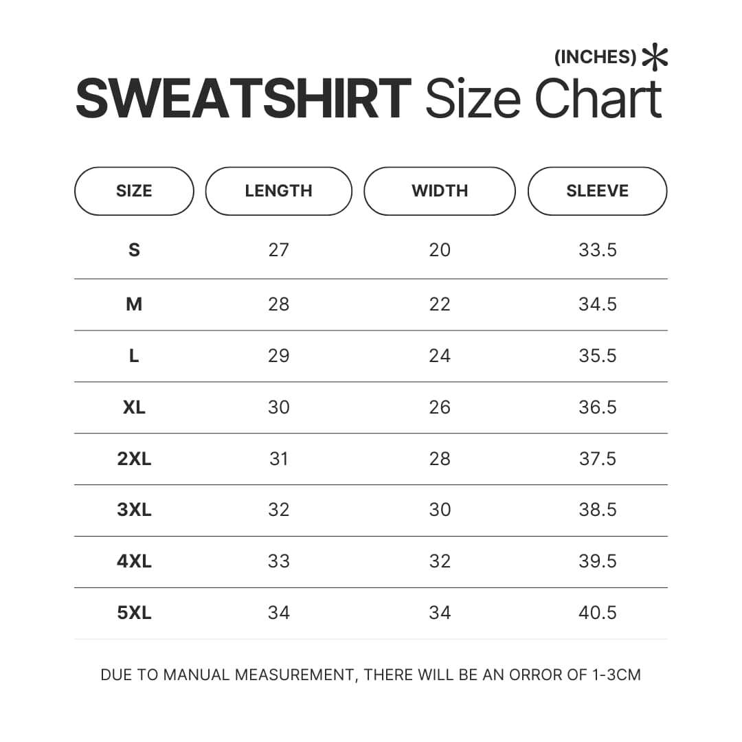 Sweatshirt Size Chart - Killswitch Engage Merch