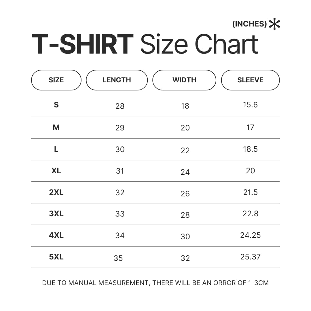 T shirt Size Chart - Killswitch Engage Merch